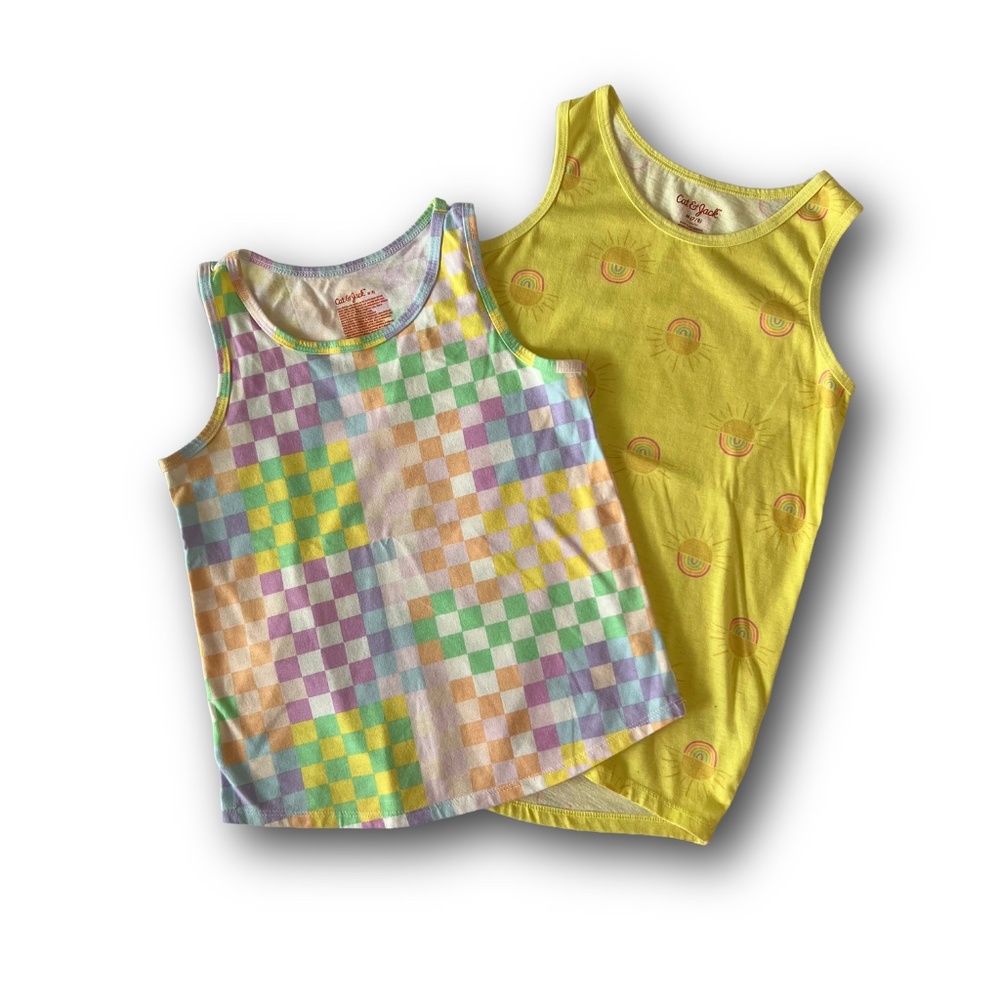 Bundle of 2 Cat & Jack | Size M (7/8) Girls | Color Block & Sunshine Tank Tops